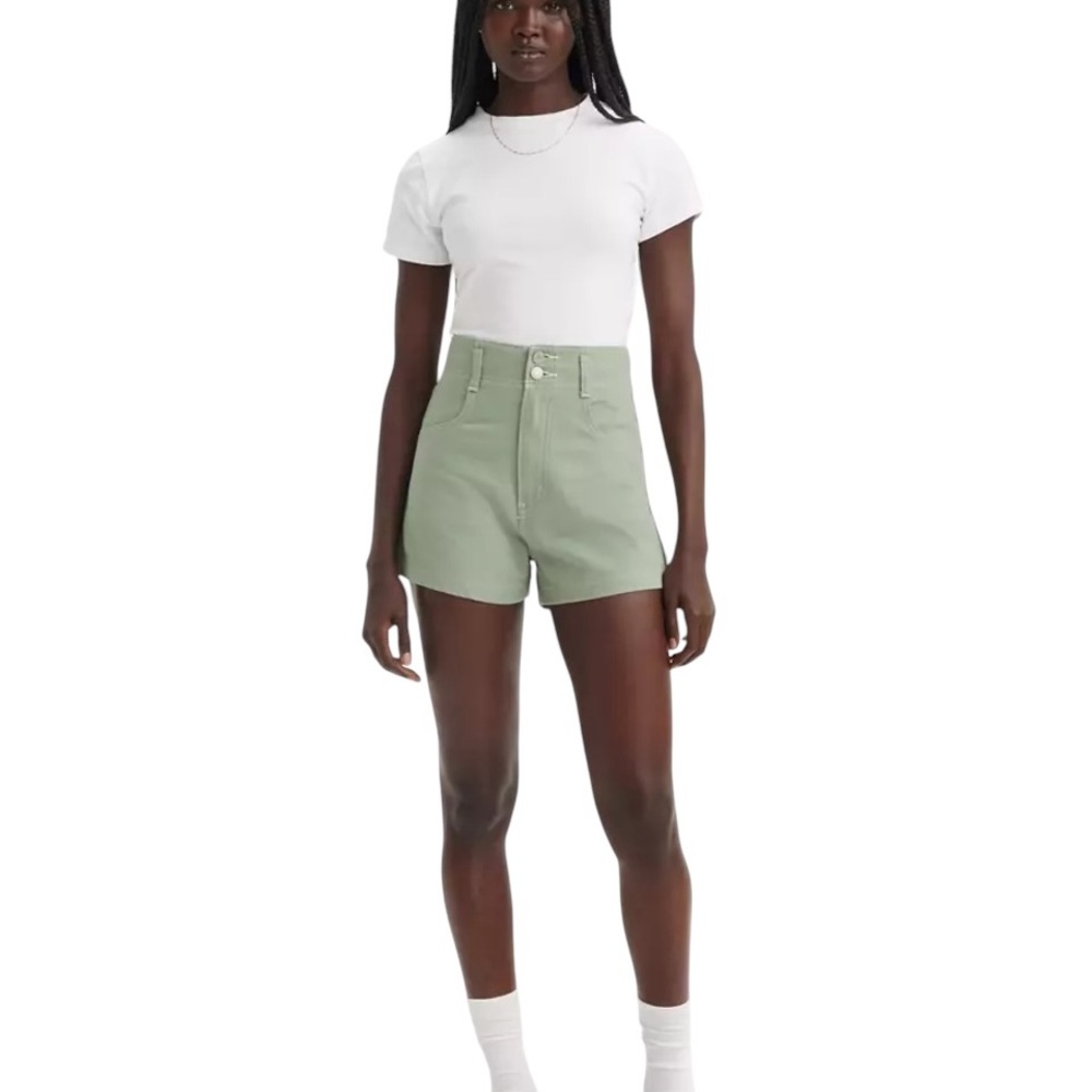 Levi’s HIGH-RISE MOM SHORTS Green Casual Shorts Size 30 - Picture 3 of 12